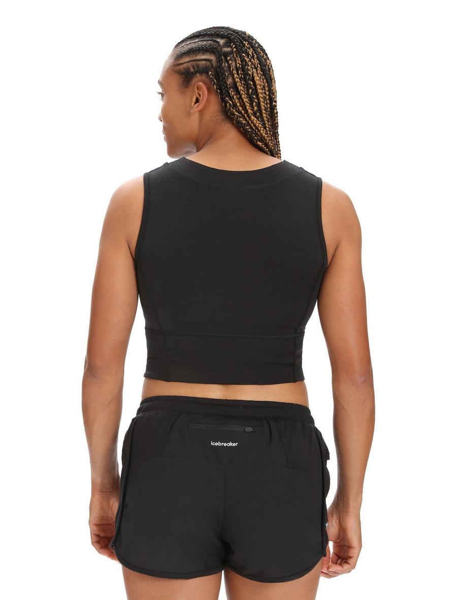 Black Icebreaker ZoneKnit™ Merino Cropped Bra-Tank Women's T Shirts | AU 1574WNBY